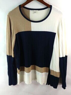 Cato 18/20 Black Creme Tan Color Block Knit Top Plus